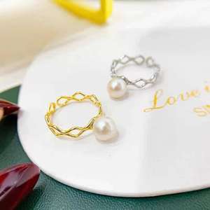 Support de bague en argent S925 pour accessoires de perles DIY avec perles rondes de 6-8 mm, incrustation tendance en forme de beignets frits 1698 - Product Image 3