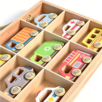 Juego de Coches de Juguete de Madera con Estante de Almacenamiento, Juguete Educativo Montessori, Vehículo de Juguete, Juego de Tren de Madera para Niños Pequeños y Preescolares, OEM ODM
