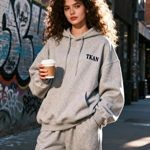 TKAN300 suelta de color sólido al por mayor de las mujeres de alta calidad de algodón con capucha y Jogger 2 piezas chándal conjunto de chándal para el invierno - Product Image 2