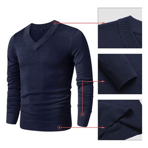 Nouvelles tendances couleur unie col en V tricot à manches longues printemps et automne OEM ODM pull tricoté pour hommes - Product Image 5