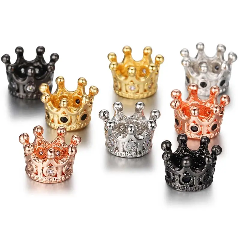 Cuentas de circonia cúbica en forma de corona para la fabricación de joyas, Micro pavé, chapado en oro de 18k, venta al por mayor