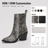 Sepatu Boots Kulit Motif Ular, Ujung Runcing, Resleting Samping, Hak Tebal, Model Western
