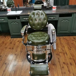 Chaise de barbier pliante hydraulique en acier inoxydable de haute qualité, en cuir vert, portable, moderne et luxueuse - Product Image 2