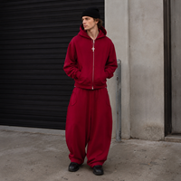 Nouveauté : Ensemble de vêtements streetwear pour homme, 2 pièces, sweat-shirt à fermeture éclair surdimensionné et pantalon de survêtement ample, 100% coton, ensemble deux pièces