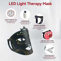 Masque LED APTREDLIGHT 300 LED pour la luminothérapie faciale, 4 couleurs de lumière LED, photons, infrarouge proche, masque facial en silicone, masque de beauté LED