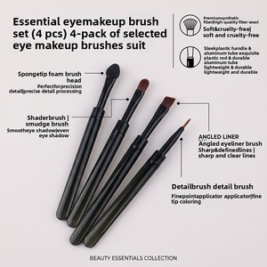 Ensemble de pinceaux de maquillage pour les yeux, 4 pièces, fibres synthétiques, manche court transparent, mini kit de pinceaux professionnels - Product Image 4