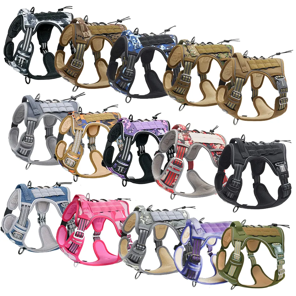 Customized Tactical Training Dog Harnesses Reflective Adjustable No Pull Dog Harness for Large Medium Sized