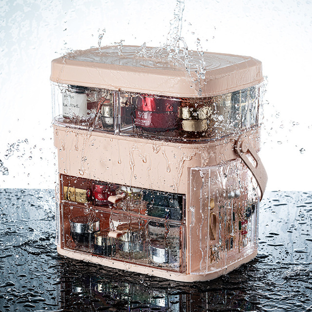 Wholesale BPA Free Portable Cosmetic Storage With 2 Drawers Dustproof Waterproof Makeup Organizer With Led Mirror