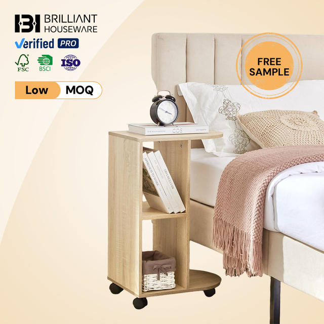 BH Portable End Table Modern Design Side Table with Rolling Wheels for Sofa or Bed