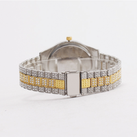 Reloj de Cuarzo para Hombre Estilo Hip Hop con Incrustaciones de Diamantes, Esfera Brillante, Calendario Romano, Diseño Redondo con Diamantes, Reloj de Moda Urbana