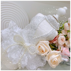 Robe de princesse pour animaux de compagnie, robe blanche en dentelle et paillettes, coupe élastique pour petits chiens, toutes saisons - Product Image 2