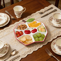 Assiette en céramique à 5 compartiments en forme de pomme, avec logo personnalisé, peinte à la main en relief 3D, motif cerise, pour servir des noix et des collations