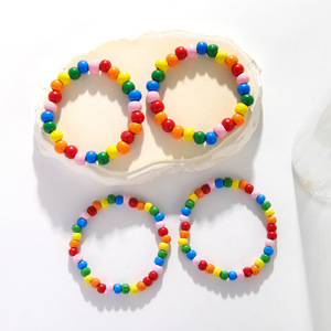 Colorful Women's Bohemian <b>Beaded</b> <b>Bracelet</b> Rainbow Wooden Elastic Jewelry Fashion Accessory Yiwu Origin SY0492 1 - Product Image 3