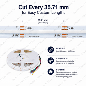 ไฟ LED แถบ RGBW <span class=keywords><strong>6</strong></span>พิน<span class=keywords><strong>12</strong></span>มม. RGBW DC24V 840 LED ปรับความสว่างได้ COB แบบแถบไฟ LED rgbct - Product Image 4