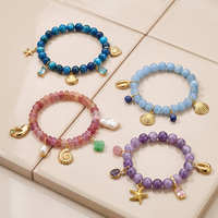 Bracelet élégant personnalisé EDGE avec perles en pierre bleue, breloques en coquillage et pierre de verre, thème océan, bijoux de mode pour femmes
