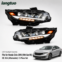 Rangkaian Lampu Depan LED Modifikasi Warna Hitam, Pengganti Lampu Depan untuk Honda Civic 10th Gen RS 2016