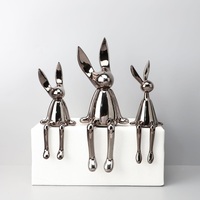 Ensemble de figurines de lapins métalliques Or Argent Chrome Bleu, Statue d'art en résine, Décoration de bureau moderne, Cadeau de collection, Ornement de maison, Vente en gros