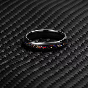 Anneaux en tungstène noir personnalisés pour hommes de 4 mm avec incrustation d'opale galaxie, ajustement confortable, pour mariages, fêtes, anniversaires, bijoux unisexes - Product Image 3