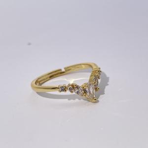 Bague ouverte en forme de V plaquée or cuivre Tianyu Gems, micro-incrustée de zircon, luxe léger, tempérament, réglable, pour femmes - Product Image 2