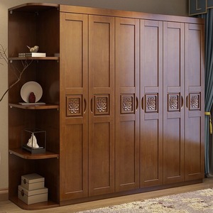 Armoire en bois massif à trois portes, grande capacité, portes battantes, rangement pour chambre à coucher - Product Image 3