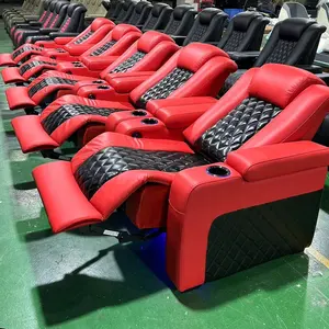 Sofá de cine en casa de cuero de Napa, asientos de teatro privado eléctrico, silla reclinable moderna, asientos de sala de cine con luces LED y USB