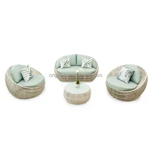 Mobili da balcone design lussuoso 4 pezzi divano rotondo in rattan resistente all'aperto