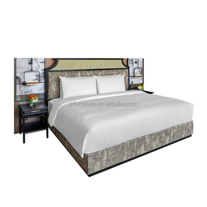 Fashion Trendy Economic Hotel Twin Bedroom Furniture Set MDF <b>Base</b> Two <b>Single</b> Upholstered <b>Beds</b> With Tufted Headboard & Nightstand - Product Image 4