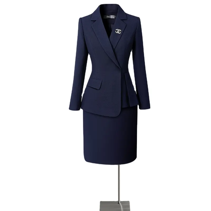 2024 özelleştirilmiş giyim kadın takım elbise iş üniforma iki parçalı set lacivert otel banka müdürü çalışan resmi tulum