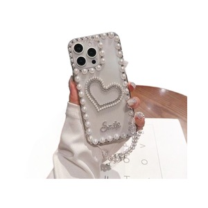 Convient pour Iphone16pro Mobile Phone Case Simple Transparent 14max Rhinestone 15plus Pearl Heart 13 Back Cover pour les femmes - Product Image 1