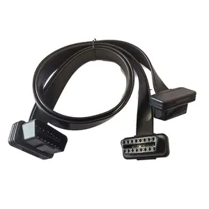 16 Pin Obd2 J1962 Male To Dual Female Y Flat Wire Splitter Extension Cable For Obd Scanner Code Recorder Gps Track Hud Devices