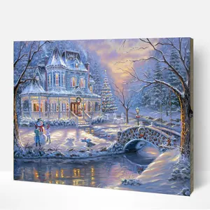 लोकप्रिय DIY एक्रिलिक पेंटिंग संख्या द्वारा क्रिसमस बर्फ परिदृश्य तस्वीर पेंट वयस्कों के लिए संख्याओं द्वारा बच्चों 40x50cm