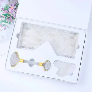 Cooling Custom Crystal Eye Mask Set Jade Roller En Gua Sha Kristallen Healing Stones Clear Crystal Eyemask Gua Sha En eyemask