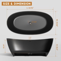 Baignoire autoportante ovale PUNCHAN en surface solide noir mat, profonde, pour salle de bain moderne et SPA