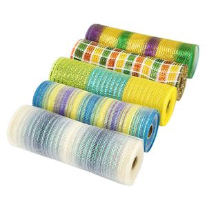 Midi prezzo all'ingrosso di fabbrica vacanza giorno di pasqua nastro decorativo a rete gradiente metallico 10 pollici Deco <span class=keywords><strong>Poly</strong></span> <span class=keywords><strong>Mesh</strong></span> Rolls per ghirlanda - Product Image 2