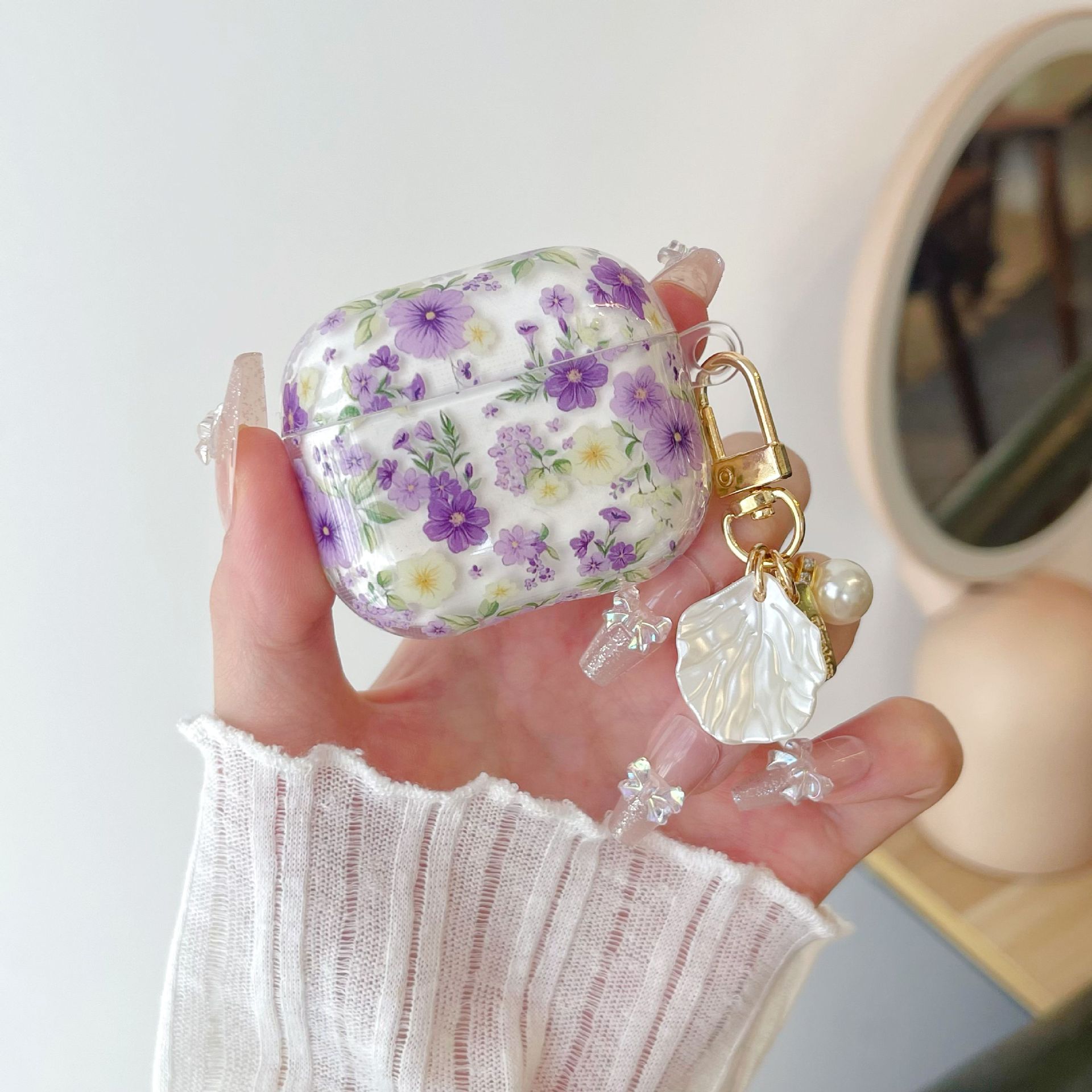 Dark Purple Small Flower Shell Pendant