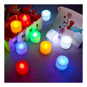 Yushun 3D real flame warm light paraffin wax 5 hours timer flameless Colorful LED light candles tea color candle holder