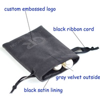 Pochette en velours de luxe gris foncé personnalisée avec cordon de serrage, sac à bijoux en velours avec logo gravé sur mesure