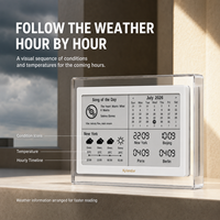 Kylendar – Calendrier numérique de bureau en acrylique de 7,5 pouces avec affichage de l'heure, de la météo, du mois, de l'heure mondiale et de recommandations de chansons