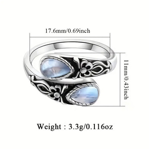 Anillos de moda de aleación victoriana HaoMi, anillo de cuchara con lazo en relieve Vintage europeo y americano, piedra lunar de moda con estilo Bosnio - Product Image 6