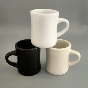 사용자 정의 로고 크리 에이 티브 실용 크림 화이트 레스토랑 커피 머그 11 OZ 빈티지 세라믹 다이너 머그 컵
