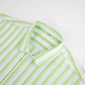 Summer New Style Light Green and <span class=keywords><strong>White</strong></span> <span class=keywords><strong>Striped</strong></span> Relaxed and Casual Collar Men's <span class=keywords><strong>Shirt</strong></span> Trendy Simple Versatile Clothing