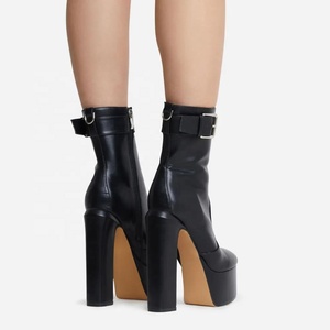 Botines de Mujer con Hebilla Metálica, Plataforma Alta, Tacón Grueso, Punta Redonda, Tacón Ancho, Cremallera Lateral - Product Image 5