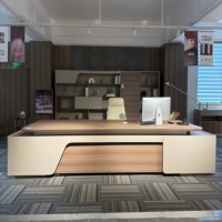 Bureau de direction de luxe en L avec rail électrique 54 mm, panneau LED et armoire à serrure à code – Suite de bureau complète pour immeuble commercial