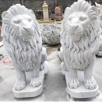Sculptures de Lions en Marbre pour Jardin, Grande Décoration Extérieure en Pierre Sculptée à la Main