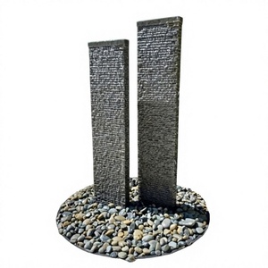 Fontaine de jardin DIY à LED prête à l'emploi, design moderne en dalle de basalte ondulée, cascade verticale - Product Image 1