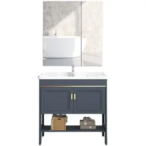Space aluminum floor-standing bathroom cabinet small apartment light luxury bathroom vanity basin