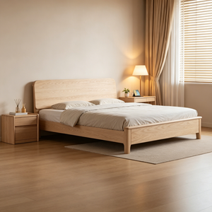 Minimalist Birch Wood Queen Size Bed <b>Frame</b> with Storage Drawer and Plywood Panel Design - Product Image 3