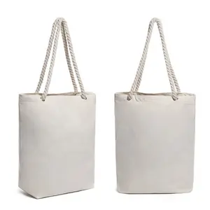 Twist rope handles with metal eyelet zipper closure custom tote bag cotton canvas