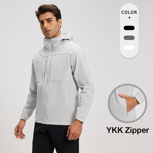 High Quality Three Color Outdoor Hoodie With Drawstring Elastic Cuffs Side Pocket Sports Windbreaker <b>Jacket</b> Men - Product Image 6
