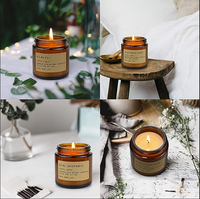 Bougie parfumée en cire de soja dans un bocal en verre ambré, parfum cèdre et bois de teck, décoration d'intérieur avec couvercle